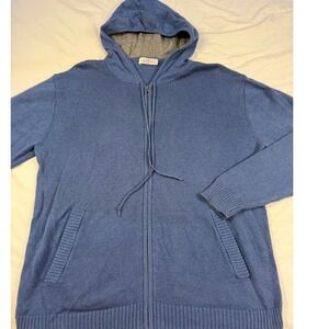 ALASHAN Men's Blue Cotton Cashmere Blend Zip‎ Up Hoodie Sweater L